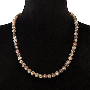 Vintage Leopardskin Jasper Necklace Natural Stone 24 Inch